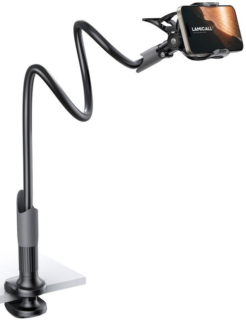 Adjustable 360° Rotating Tablet Holder – Lamicall Gooseneck Phone Holder with Clamp Mount, Flexible 360° Adjustable Arm Clip, Overhead Stand for Bed/Desk, Fits All 4-7" Phones (Iphone 15/14/13 Series)