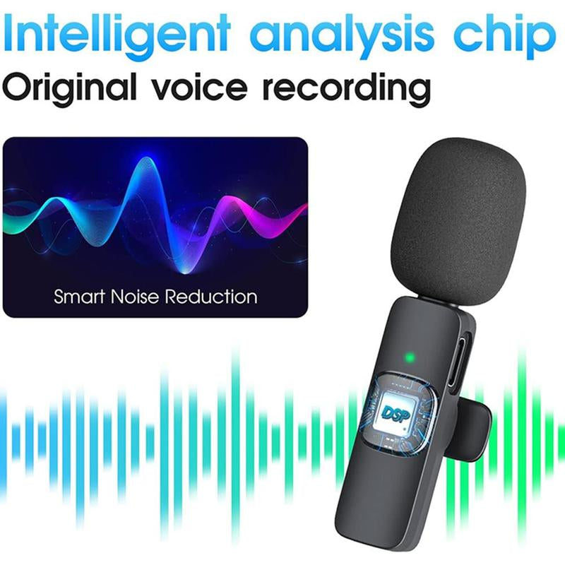 Wireless Lapel Lavalier Clip-On Microphone Mini Recording Mic for Iphone, Wireless Microphone Audio Video Recording Mic for Android/Iphone