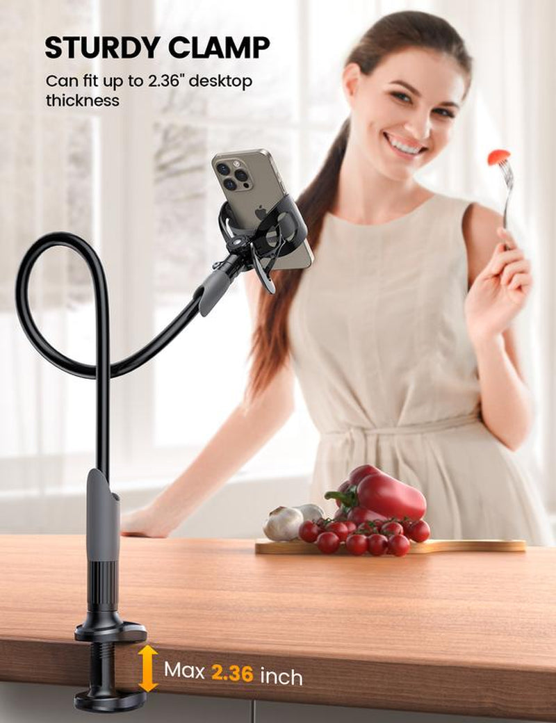 Adjustable 360° Rotating Tablet Holder – Lamicall Gooseneck Phone Holder with Clamp Mount, Flexible 360° Adjustable Arm Clip, Overhead Stand for Bed/Desk, Fits All 4-7" Phones (Iphone 15/14/13 Series)