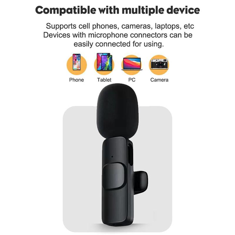 Wireless Lapel Lavalier Clip-On Microphone Mini Recording Mic for Iphone, Wireless Microphone Audio Video Recording Mic for Android/Iphone