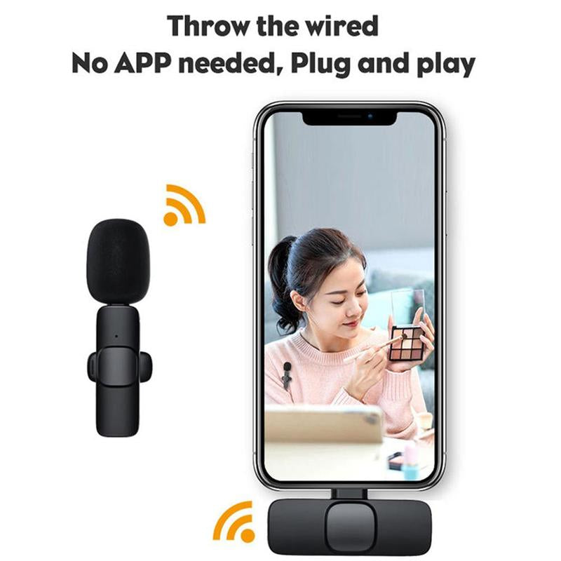 Wireless Lapel Lavalier Clip-On Microphone Mini Recording Mic for Iphone, Wireless Microphone Audio Video Recording Mic for Android/Iphone