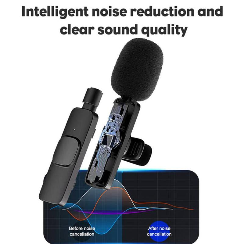 Wireless Lapel Lavalier Clip-On Microphone Mini Recording Mic for Iphone, Wireless Microphone Audio Video Recording Mic for Android/Iphone