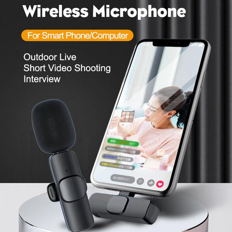 Wireless Lapel Lavalier Clip-On Microphone Mini Recording Mic for Iphone, Wireless Microphone Audio Video Recording Mic for Android/Iphone