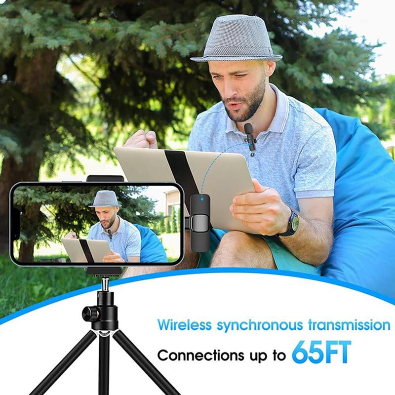 Wireless Lapel Lavalier Clip-On Microphone Mini Recording Mic for Iphone, Wireless Microphone Audio Video Recording Mic for Android/Iphone