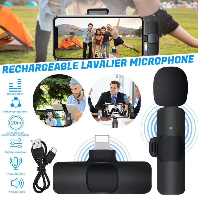 Wireless Lapel Lavalier Clip-On Microphone Mini Recording Mic for Iphone, Wireless Microphone Audio Video Recording Mic for Android/Iphone